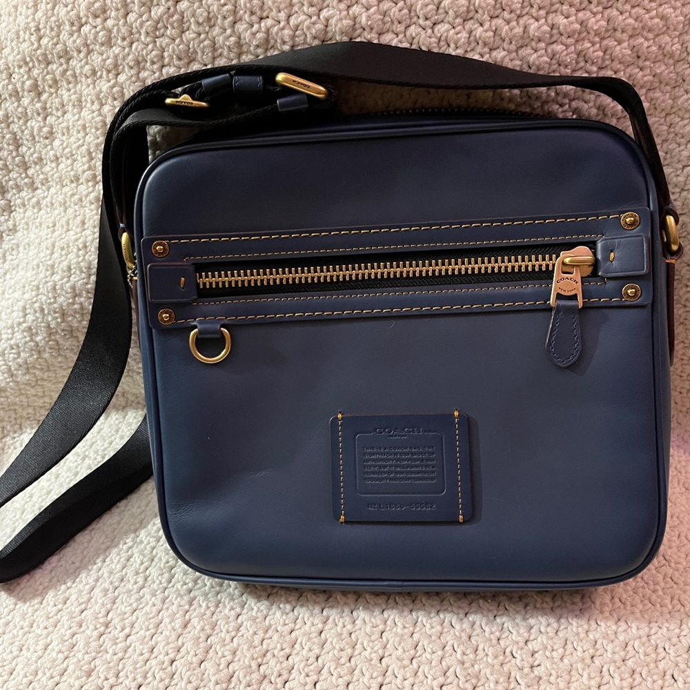 Coach Navy Leather Messenger Bag with Gold Hardware
